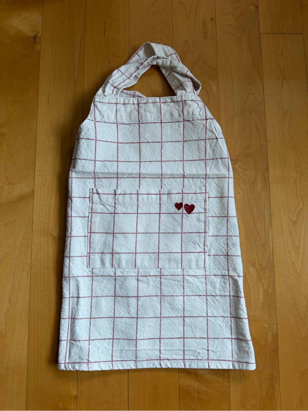 H&M White Apron Dress with Red Grid and Heart Accents